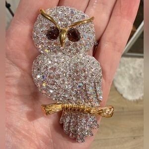 Joan Rivers Gold and Silver Crystal Owl Brooch - WOW
